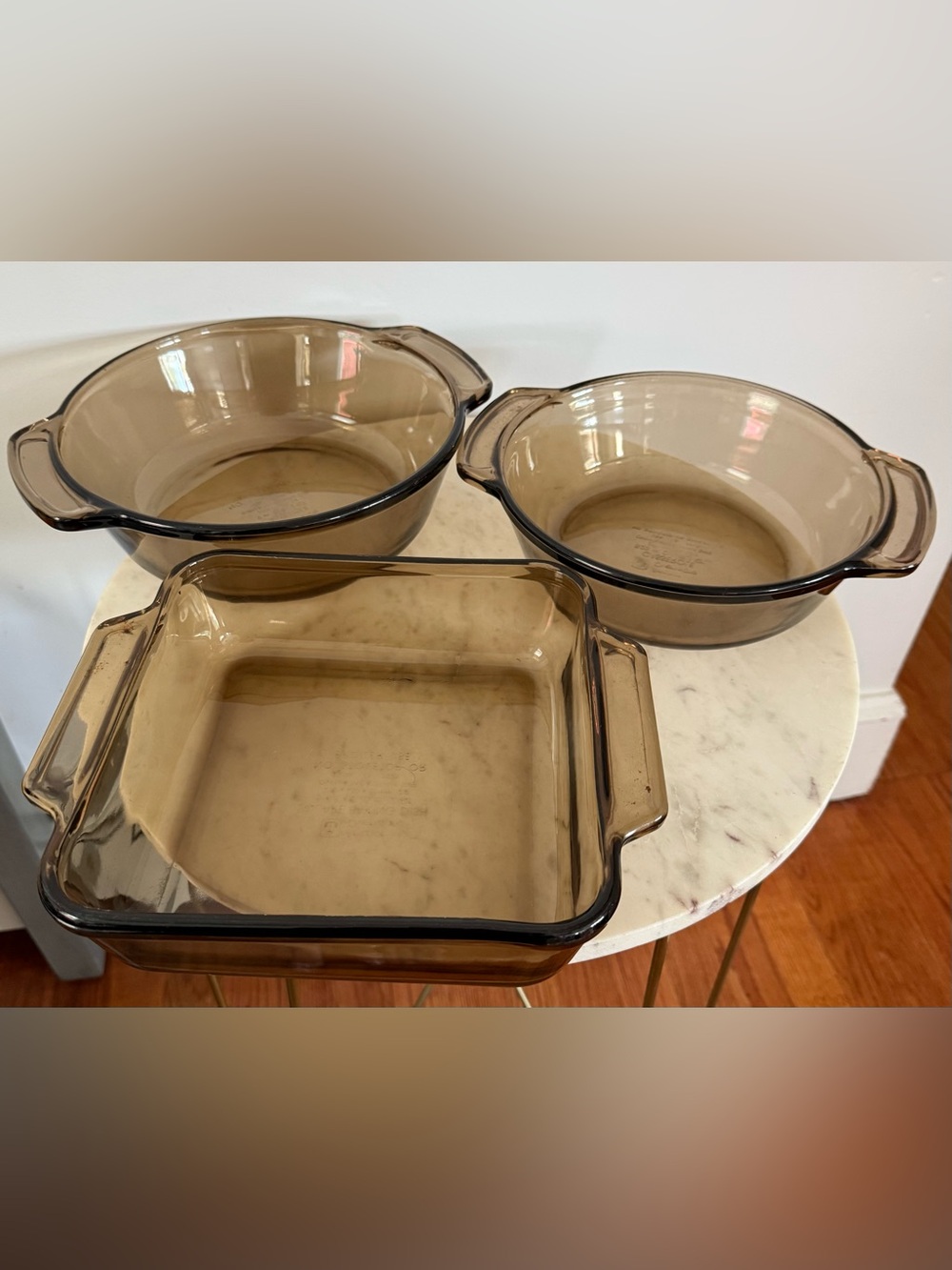 (3) ANCHOR HOCKING Fire-King Amber Brown Glass Dishes Casserole, Brownie, Bowl